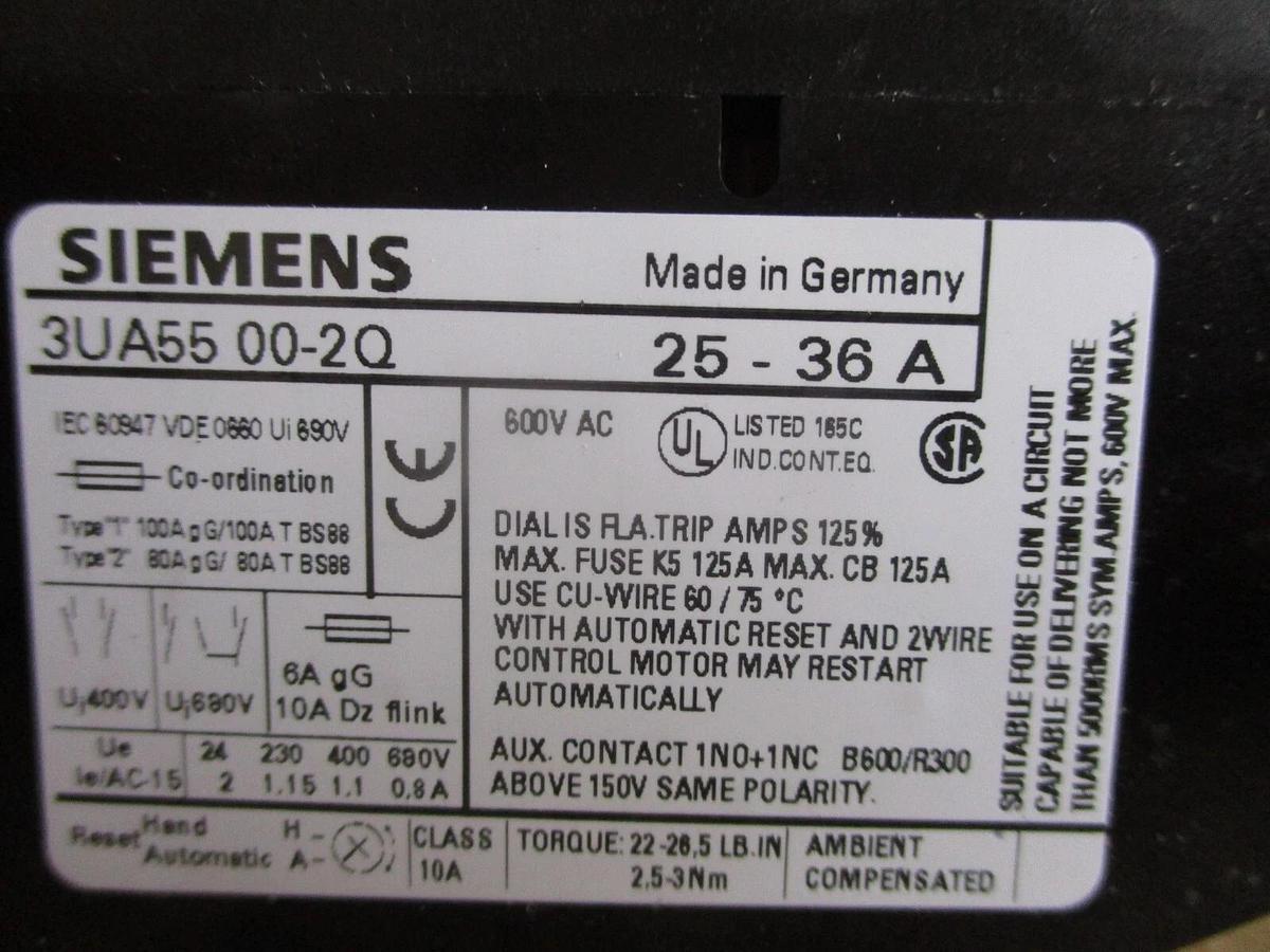 SIEMENS 3UA5500-2Q OVERLOAD RELAY, #79257J NIB
