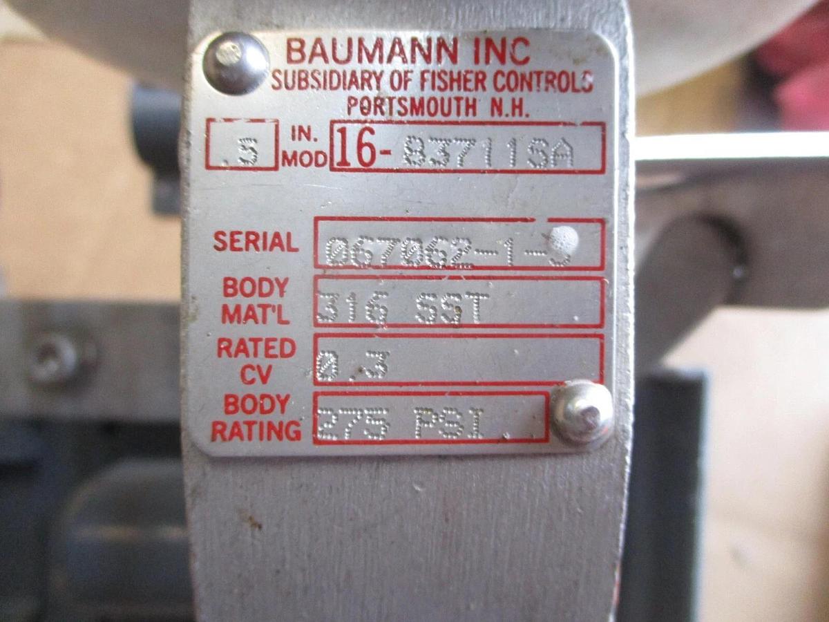 Used BAUMANN 16-83711SA STAINLESS SANITARY CONTROL VALVE W/ FIELDVUE 1/2", #491040J