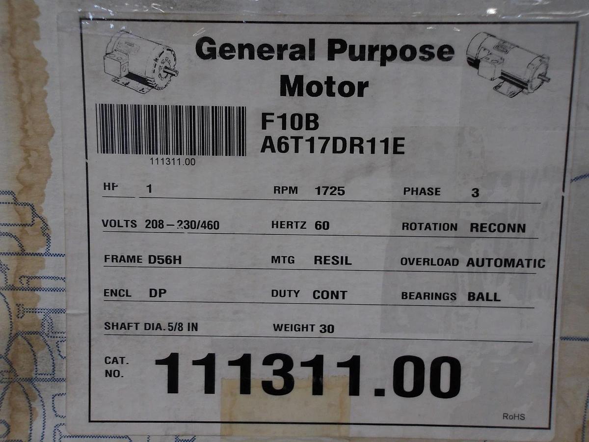 LEESON 1 HP MOTOR, 208-230 V, 1725 RPM, FR D56H, #691032G NIB