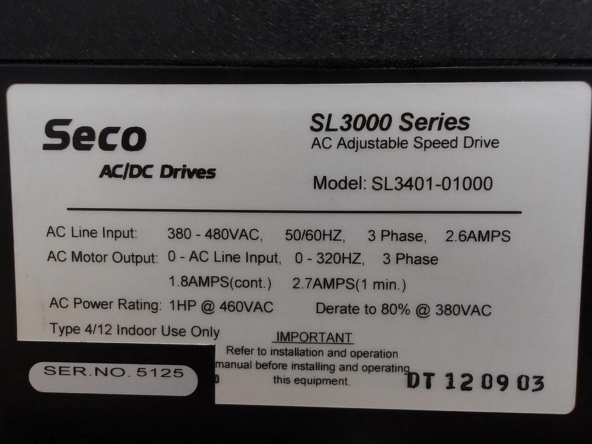 Used SECO SL300 SERIES AC DRIVE 1 HP, #7101230G NEW