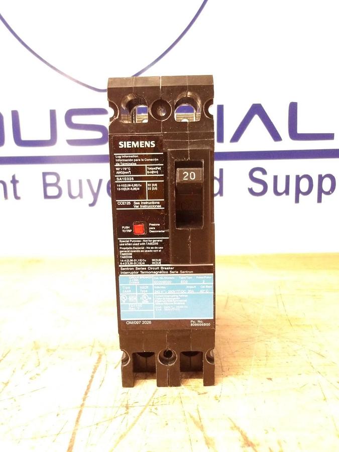 SIEMENS SENTRON 20 AMP CIRCUIT BREAKER 240 V, #511120G NIB