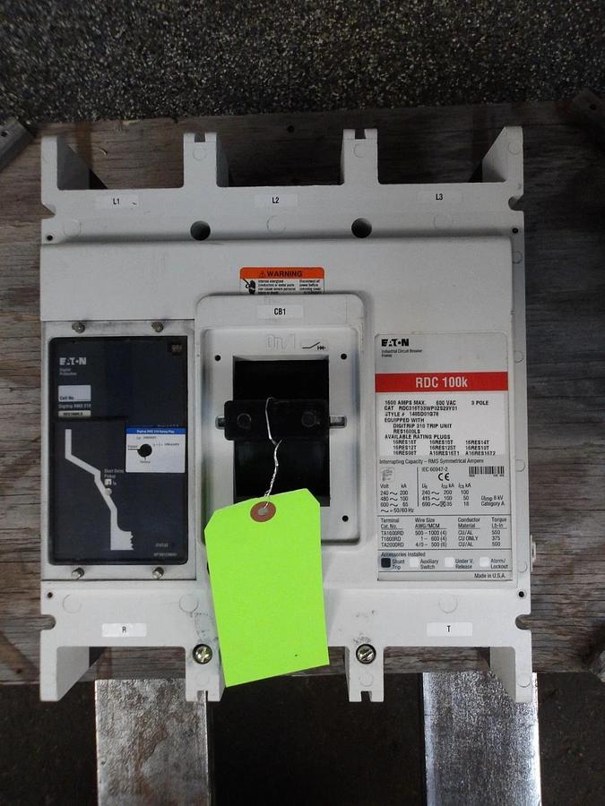 Used EATON 1500 AMP CIRCUIT BREAKER RDC316T33WP02S29Y01, #6121021G USED
