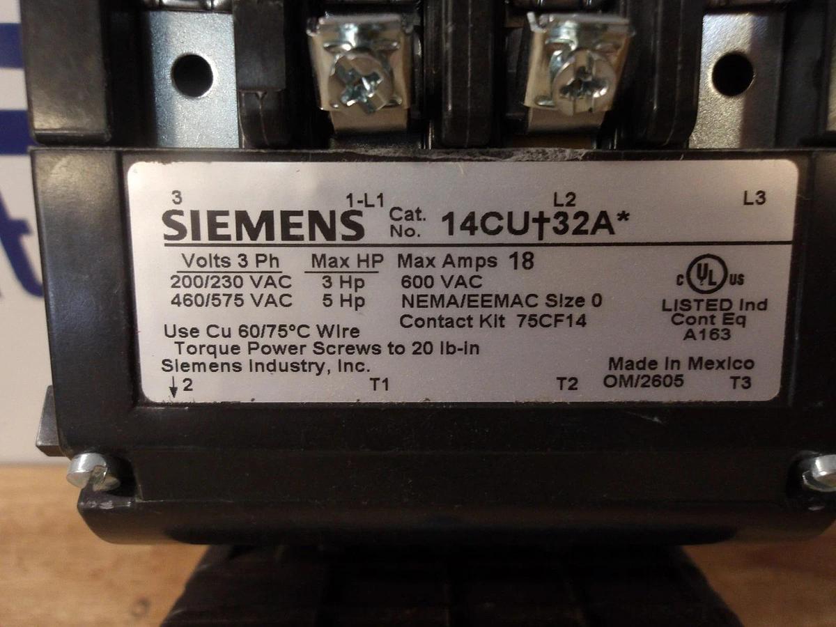 Used SIEMENS SIZE 0 STARTER 14CUC32AH, #721213G USED