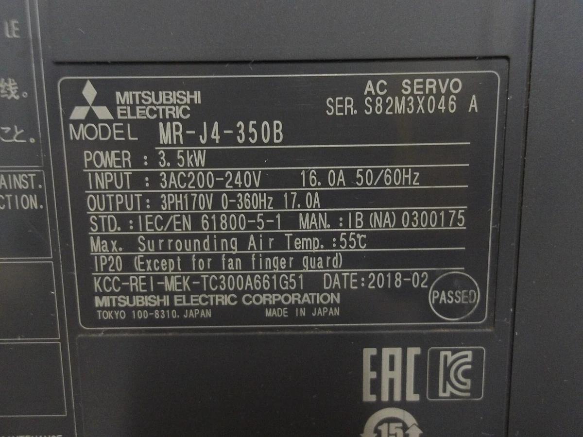 Used MITSUBISHI MR-J4-350B MELSERVO-J4, #661048G PARTS ONLY