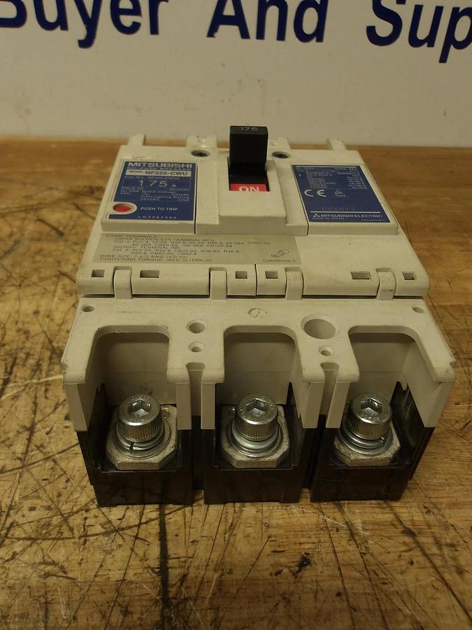 Used MITSUBISHI 175 AMP CIRCUIT BREAKER NF225-CWU, 240 V, #123216G USED