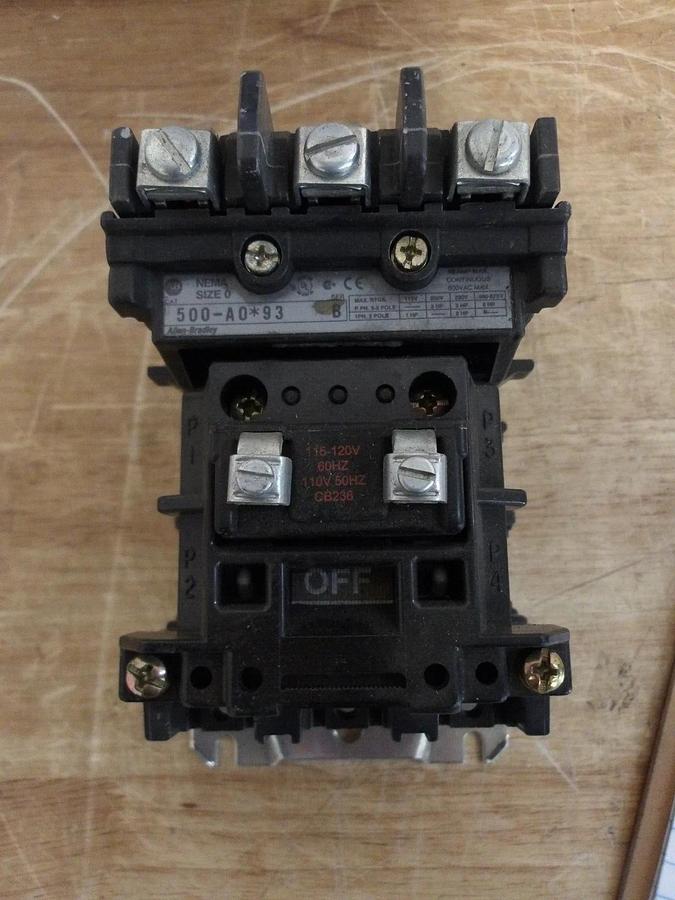 Used ALLEN BRADLEY 500-AO 93 MOTOR STARTER, SIZE 0, #226815G NEW