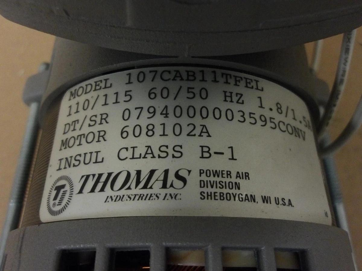 Used THOMAS POWER AIR 107CAB11TFEL OIL-LESS AIR COMPRESSORE, #412310G NEW