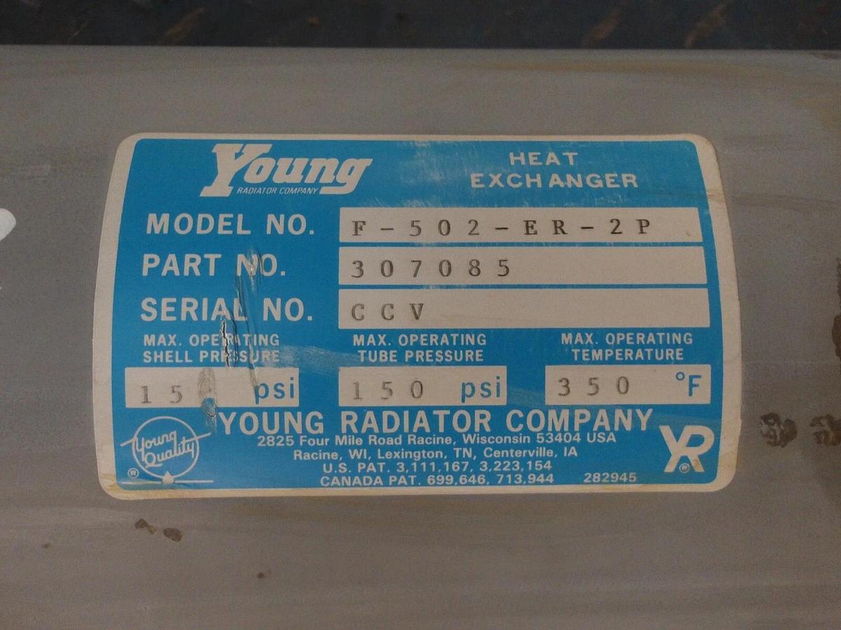 Used YOUNG 1-1/2" X 1-3/4" HEAT EXCHANGER F-502-ER-2P, #51914G NEW