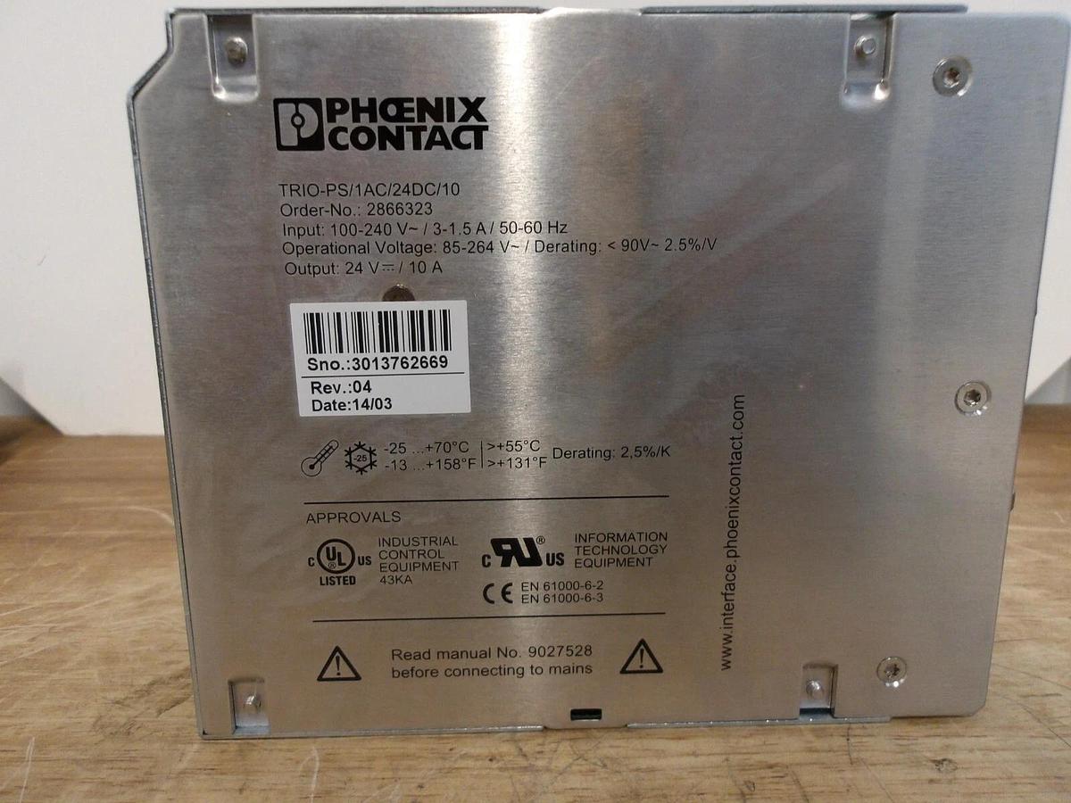 Used PHOENIX CONTACT TRIO-PS/1AC/24VDC/10 POWER SUPPLY, #3191010G NEW