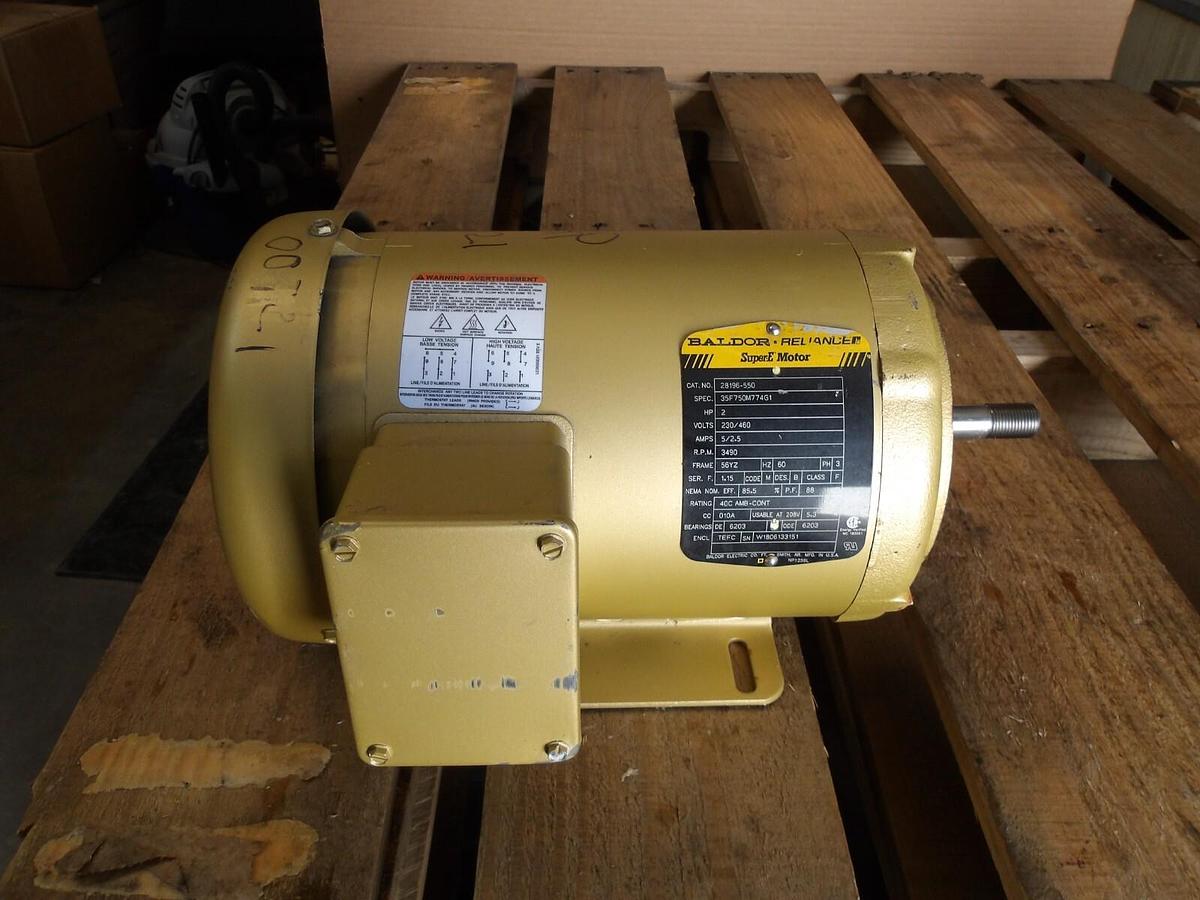 Used BALDOR RELIANCE 2 HP SUPER-E MOTOR, FR 56YZ, 3490 RPM, 230/460 V, #11211015G NEW