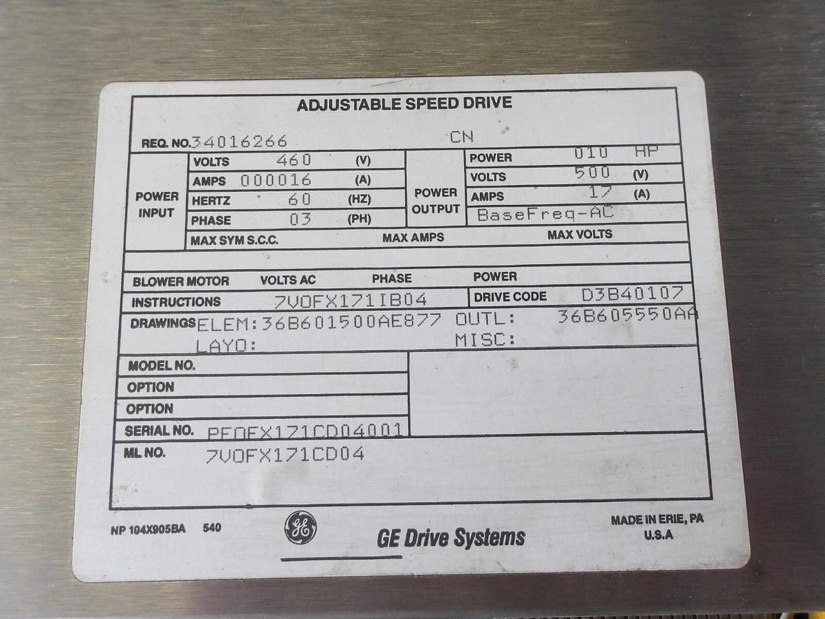 Used GE 7VD ADJUSTABLE SPEED DRIVE, #6191156G NEW