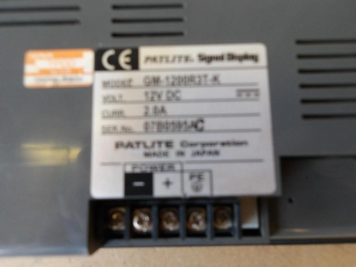 Used PATLITE GM-1200R3T-K SIGNAL DISPLAY TOUCH SCREEN 12 V DC, #6141152G USED