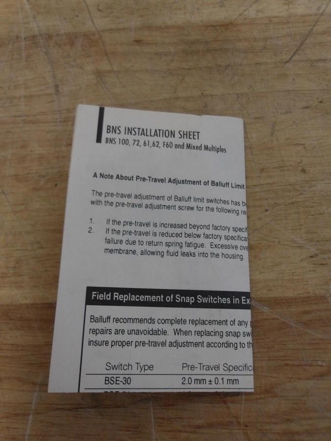 BALLUFF BNS LIMIT SWITCH EN50262, #416941G NIB
