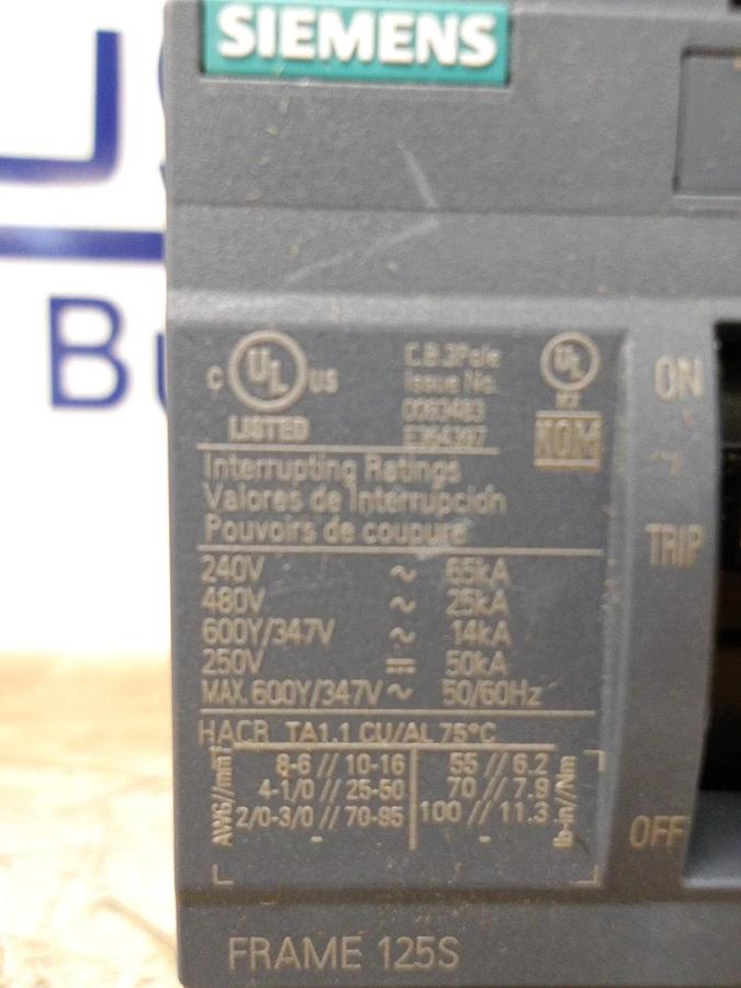 SIEMENS 125 AMP CIRCUIT BREAKER 240-480-600 V, #581017G NIB