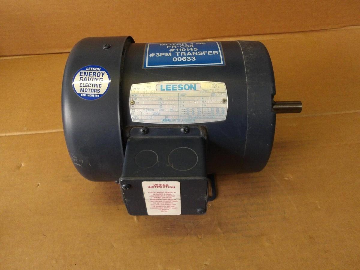 Used LEESON 1 HP MOTOR, FR C56, 3450/2850 RPM, 208/230-460 V, #114850G NEW