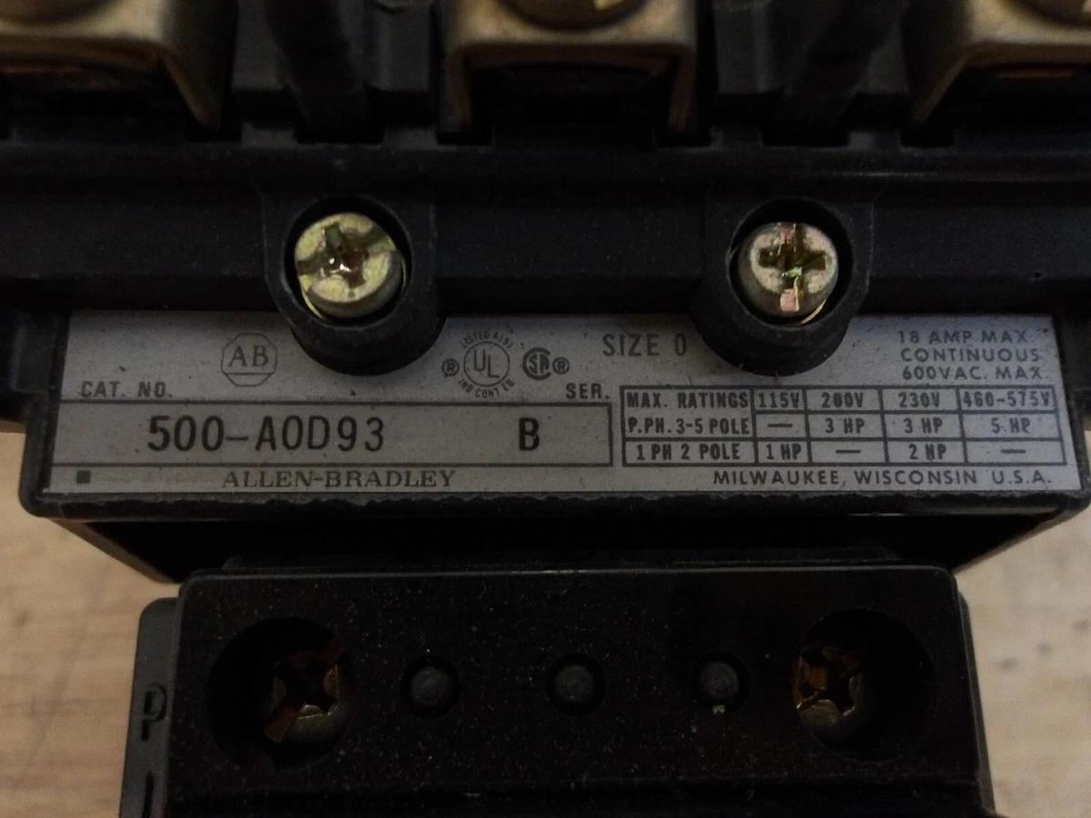 Used ALLEN BRADLEY SIZE 0 CONTACTOR 500-A0D93, #4301032G NEW