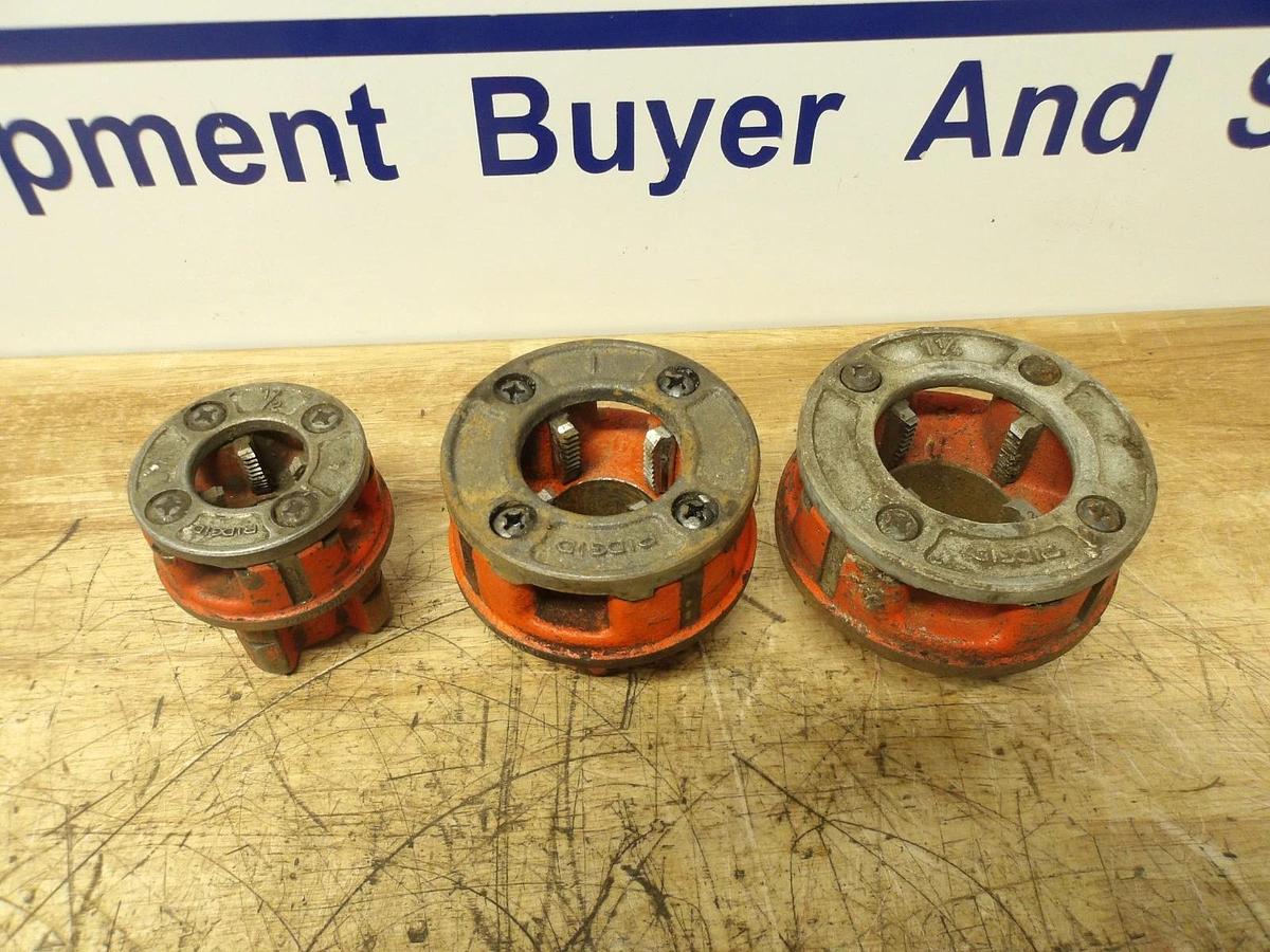 Used RIDGID PIPE DIES 1/2", 1", 1-1/4" (ASSORTED LOT OF 3) #3111225G USED