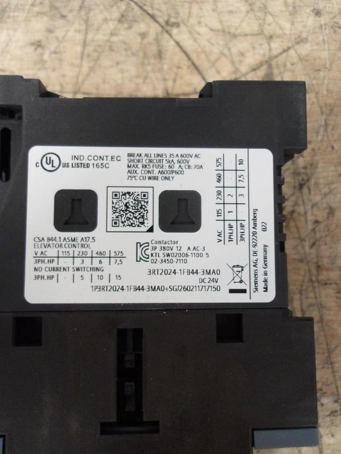 SIEMENS 12 AMP CONTACTOR 24/400 V, #77225G NIB