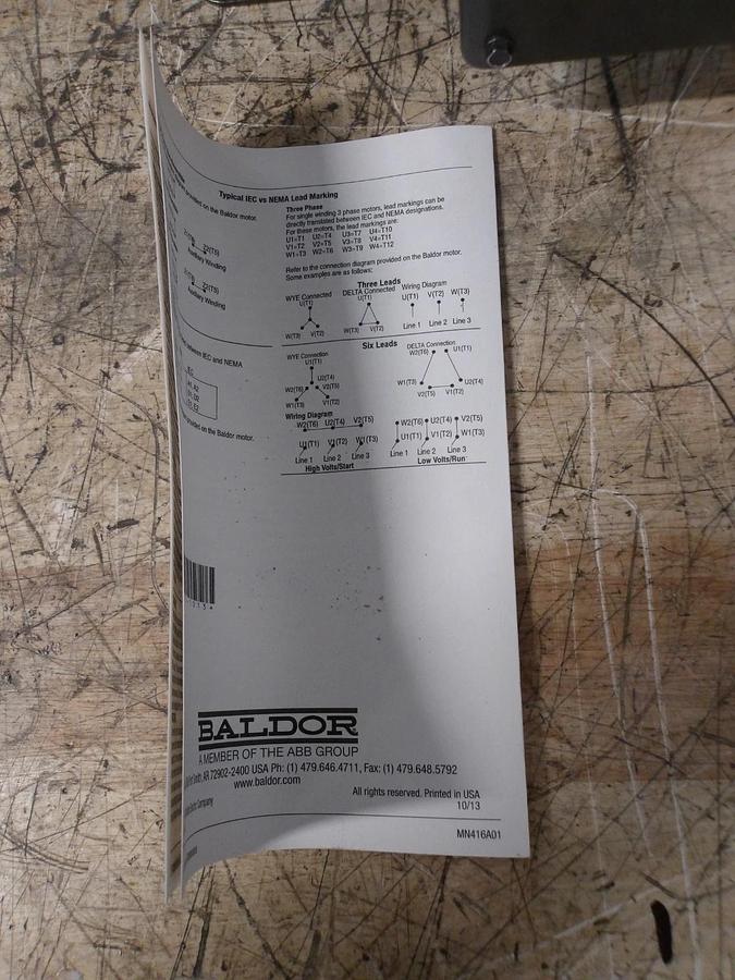 BALDOR RELIANCE 1.6/1.28 HP MOTOR, 1750/1460 RPM, 460/380-420 V, #65915G NIB