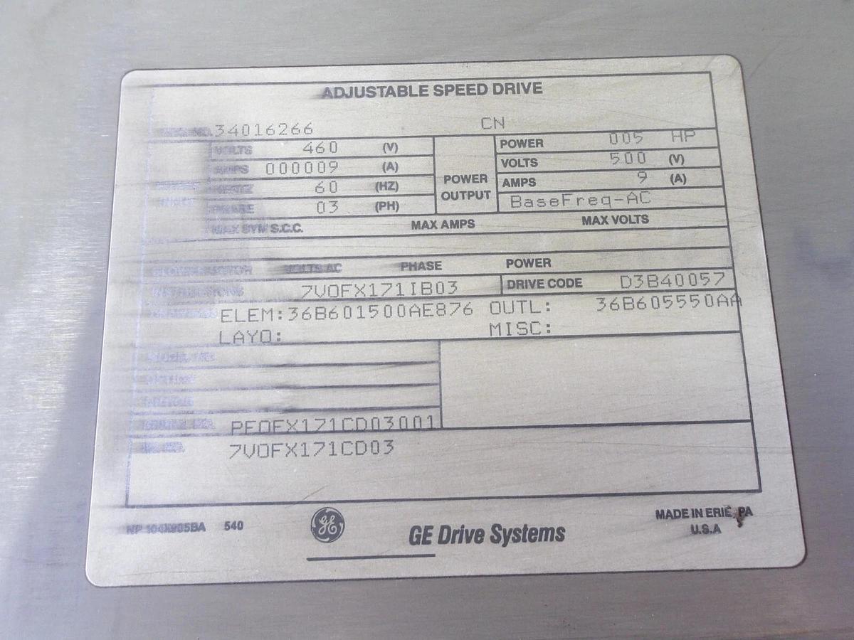 Used GE 7VD ADJUSTABLE SPEED DRIVE, #619115G REMANUFACTURED