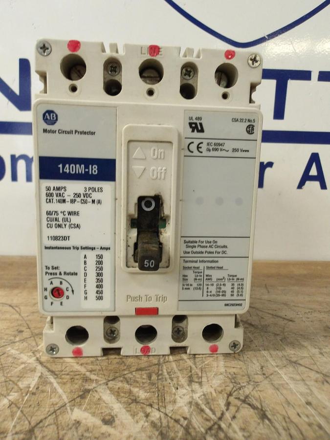 Used ALLEN BRADLEY 50 AMP BREAKER, 600VAC/250VDC, #629206G USED