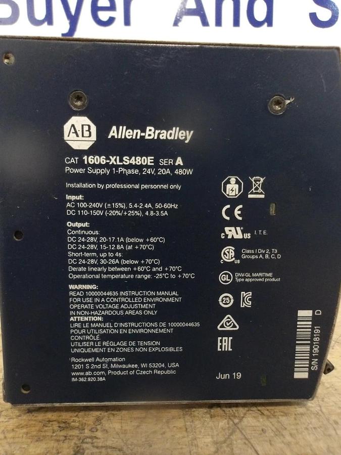 Used ALLEN BRADLEY 1606-XLS480E POWER SUPPLY, #930236G USED