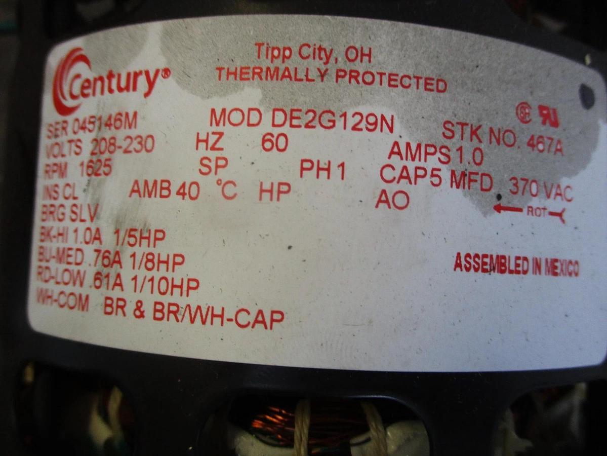 CENTURY 1/5-1/8-1/10 ROOM AIR CONDITIONER MOTOR, 208-230 V, #69234J NIB