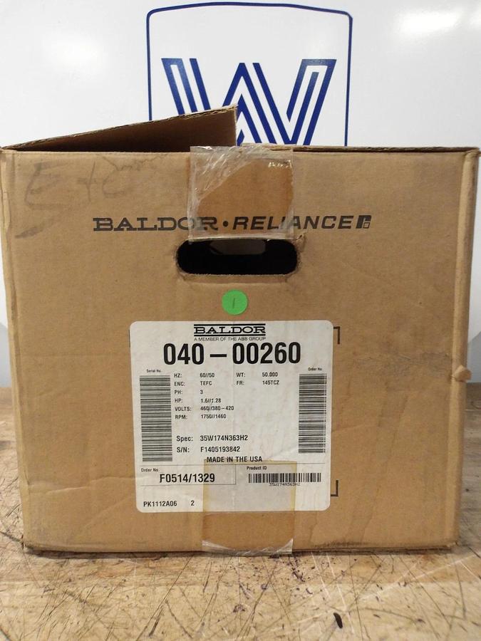 BALDOR RELIANCE 1.6/1.28 HP MOTOR, 1750/1460 RPM, 460/380-420 V, #69851G NIB
