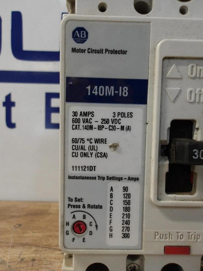 Used ALLEN BRADLEY 30 AMP CIRCUIT BREAKER 600VAC/250VDC, #626128G USED