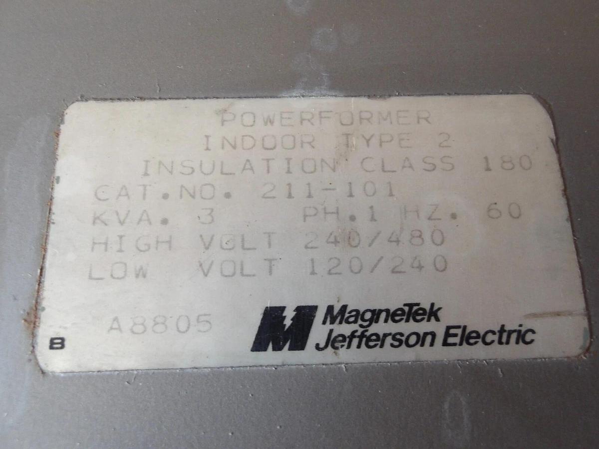 Used MAGNETEK 211-101 POWER TRANSFORMER, TYPE 2 INDOOR, 3 KVA, #910120G USED