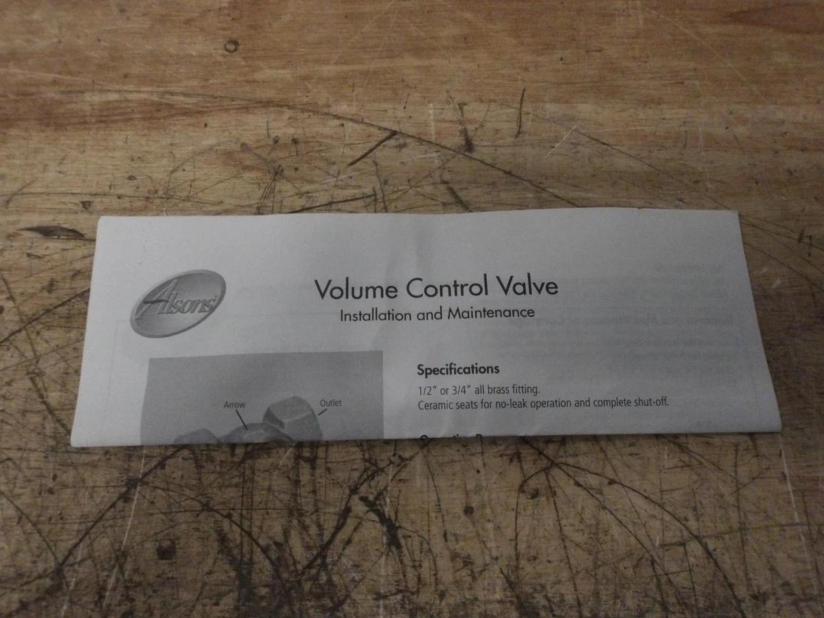 ALSONS 3/4" VOLUME CONTROL VALVE (BRASS) #4281152G NIB