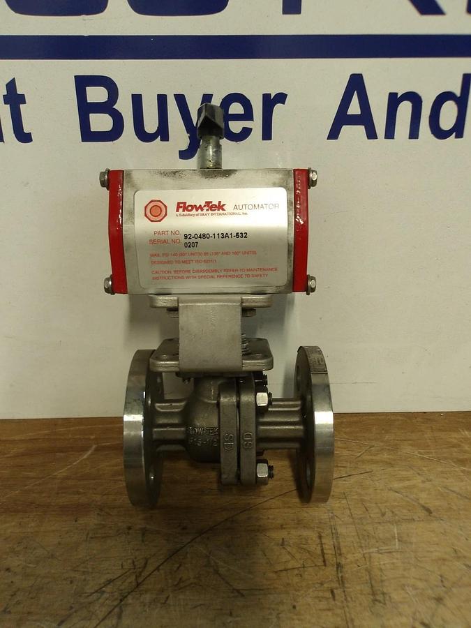 Used FLOW-TEK 1/2" S/S AUTOMATOR BALL VALVE & ACTUATOR, #851028G NEW