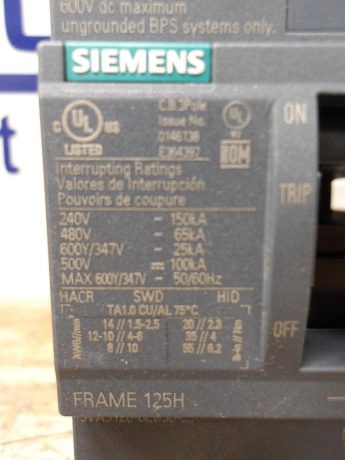 SIEMENS 20 AMP BREAKER 240-480/600 V, #78150G NIB