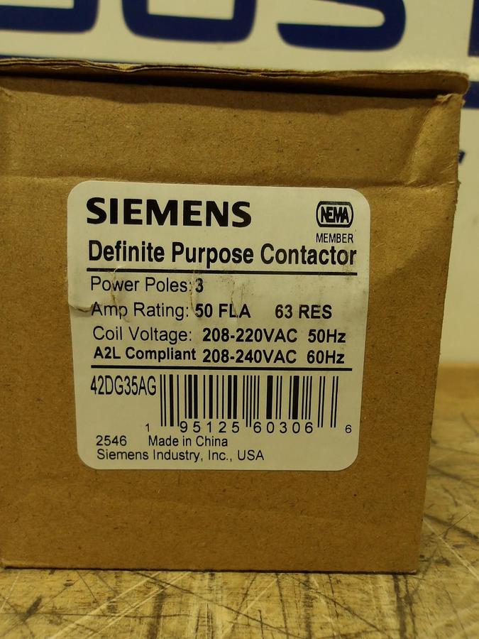 SIEMENS 42DG35AG DEFINITE PURPOSE CONTACTOR, 208-220-240 V, #630305G NIB