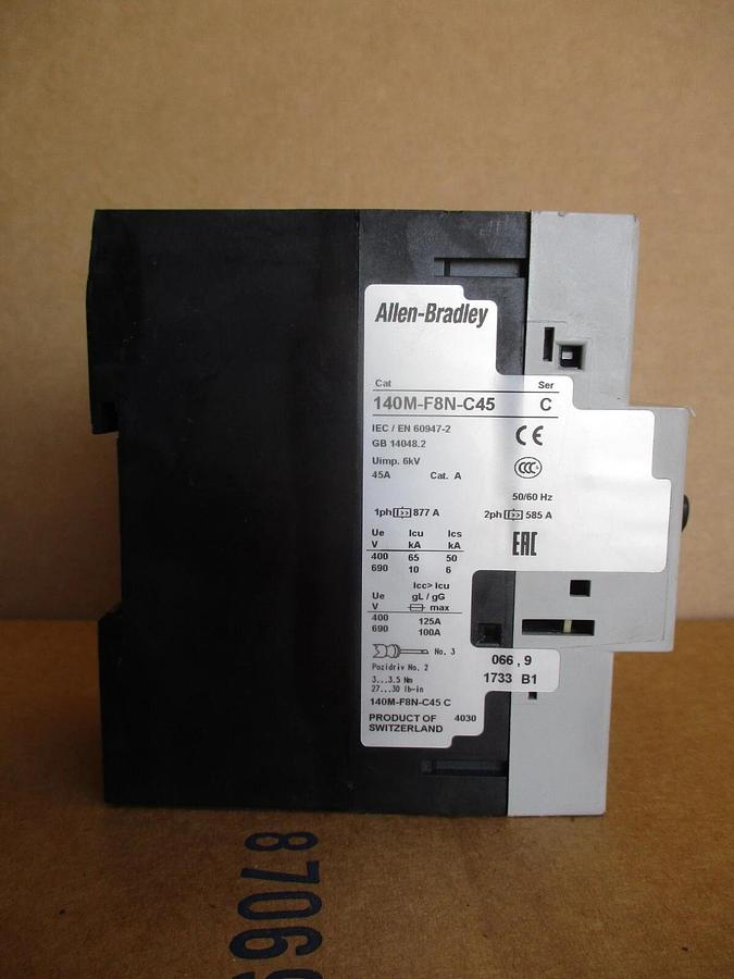 Used ALLEN BRADLEY 140M-F8N-C45 MOTOR PROTECTION CIRCUIT BREAKER, #44245J USED