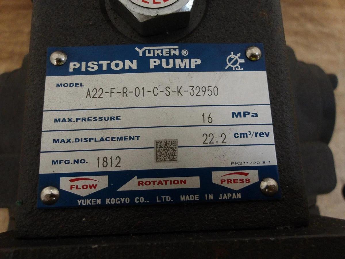 Used YUKEN A22-F-R-01-C-5-K-32950 PISTON PUMP, #63918G NEW