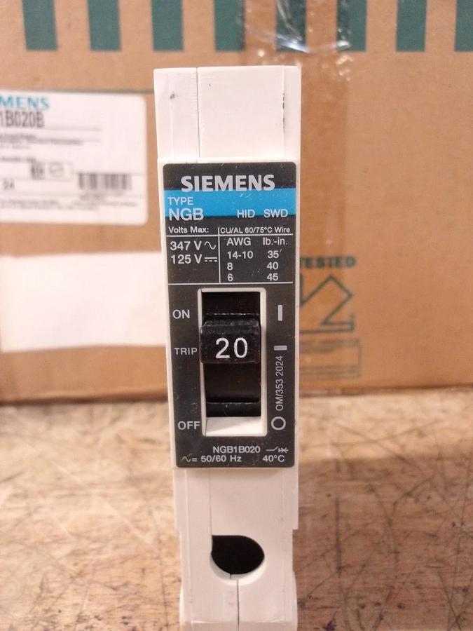 SIEMENS 20 AMP BREAKER, 277 V, SINGLE POLE, #79956G NIB