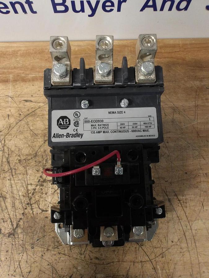 Used ALLEN BRADLEY 500-E0D930 SIZE 4 CONTACTOR 135 A, 600 V, #34750G NEW