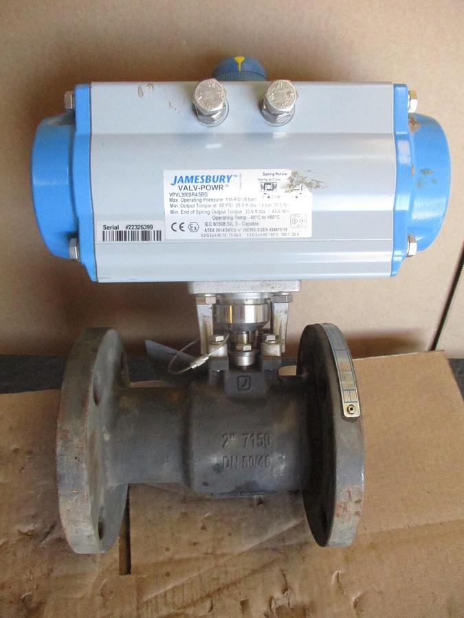 Used JAMESBURY 2" STEEL BALL VALVE W/ ACTUATOR, #67234J NEW (WEATHERED)