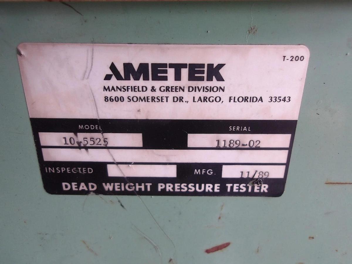 Used AMETEK 10-5525 DEAD WEIGHT PRESSURE TESTER, #7291145G USED