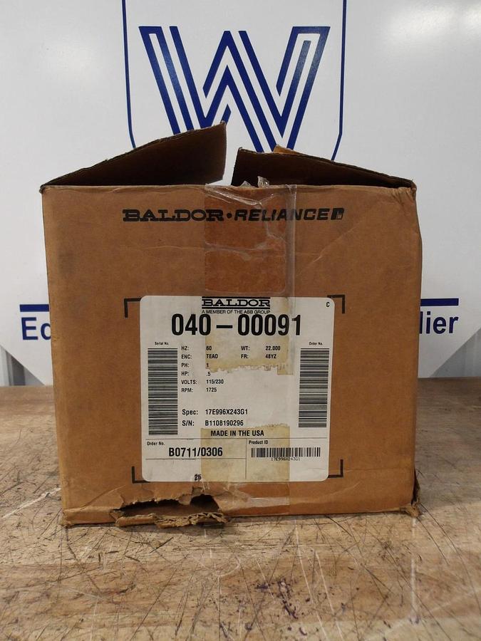 BALDOR RELIANCE .5 HP MOTOR, 1 PHASE, 115/230 V, 1725 RPM, FR 48YZ, #69933G NIB