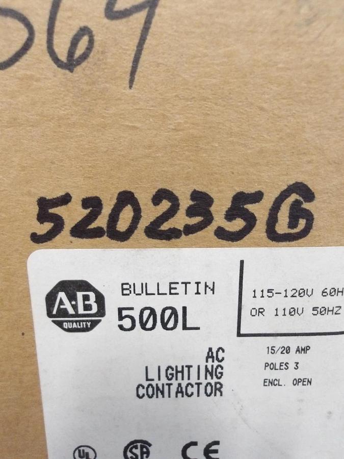 ALLEN BRADLEY 500L-A0D93 LIGHTING CONTACTOR AC, #520235GNIB