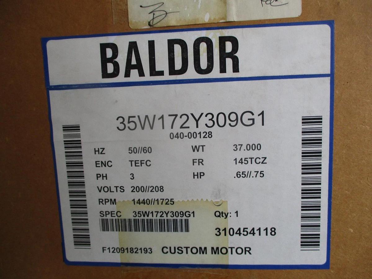 BALDOR RELIANCE .65 .75 MOTOR, FR 145TCZ, 200 208 V, 1440 1725 RPM, #691219J