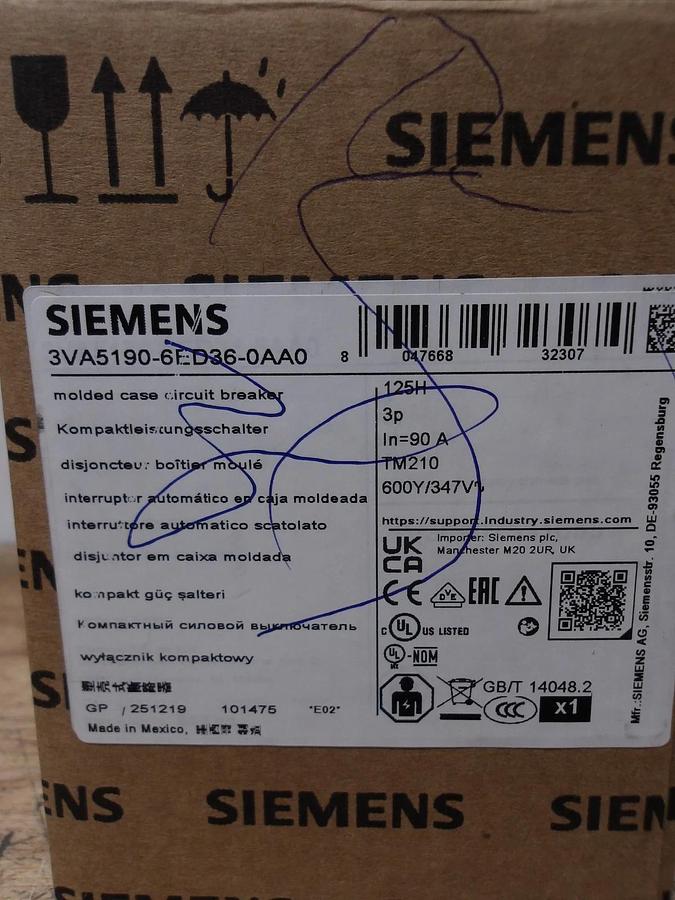 SIEMENS 90 AMP BREAKER 220-240-480 V, #630203G NIB