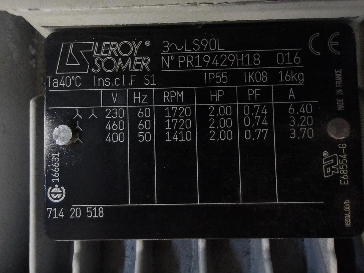 Used LEYBOLD SOGEVAC S170852 VACUUM PUMP, 2HP, 230/460 V, 1720 RPM, #722340G NEW