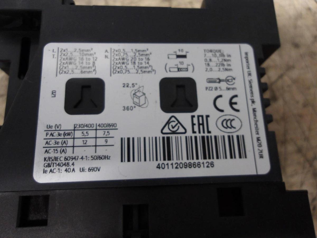 SIEMENS 12 AMP CONTACTOR, 400 V (LOT OF 2) #771025G NIB