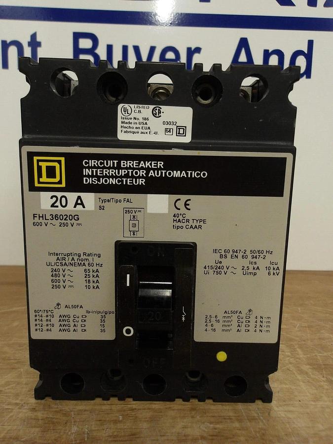 SQUARE D 20 AMP BREAKER 600/250 V, #2211225G NIB