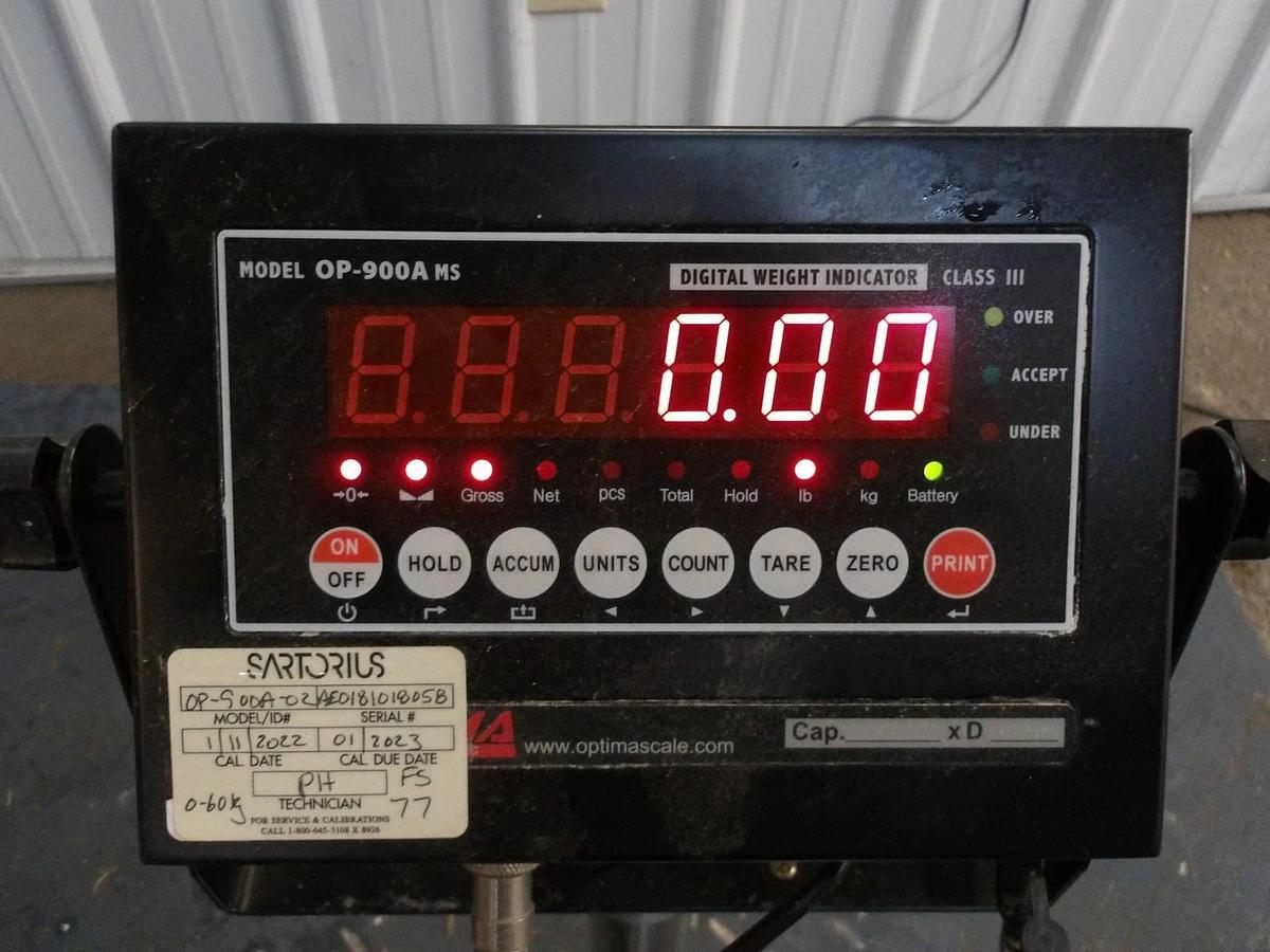 Used OPTIMA OP-900A-MS DIGITAL WEIGHT SCALES 0-200 LBS, #812932G USED