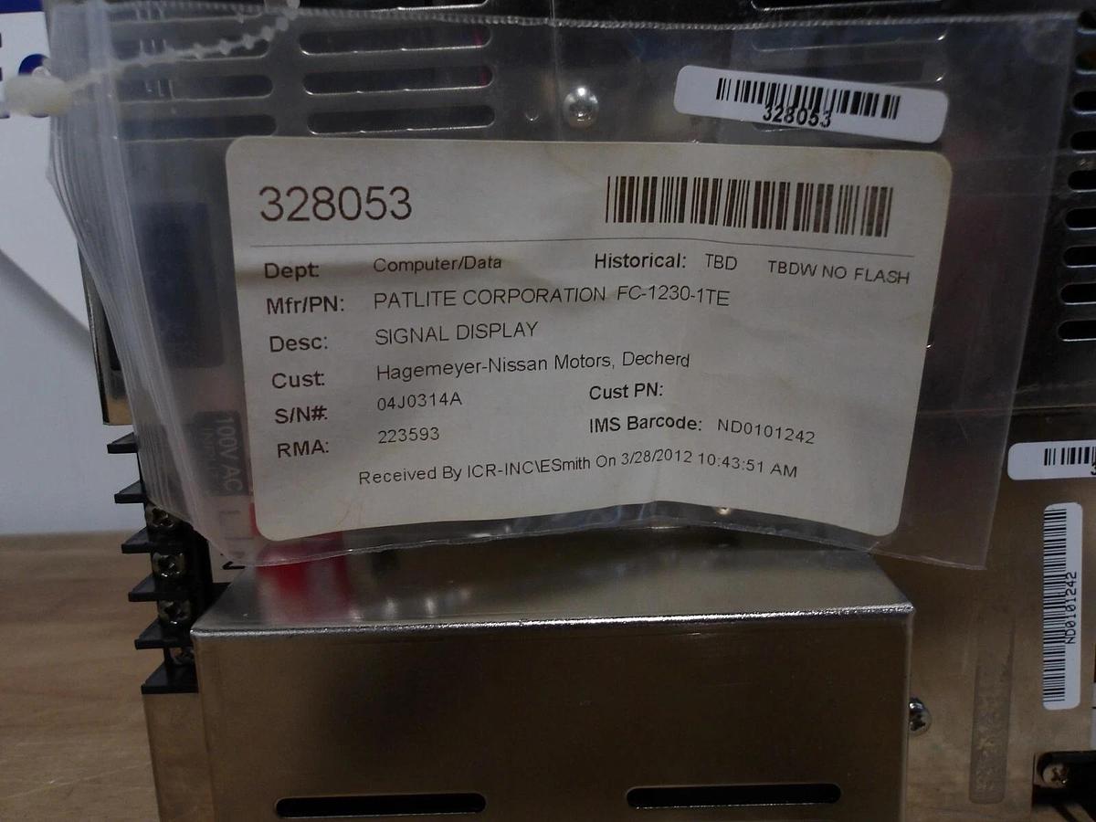 Used PATLITE FC-1230-1TE SIGNAL DISPLAY UNIT 100 V, #310911G REMANUFACTURED