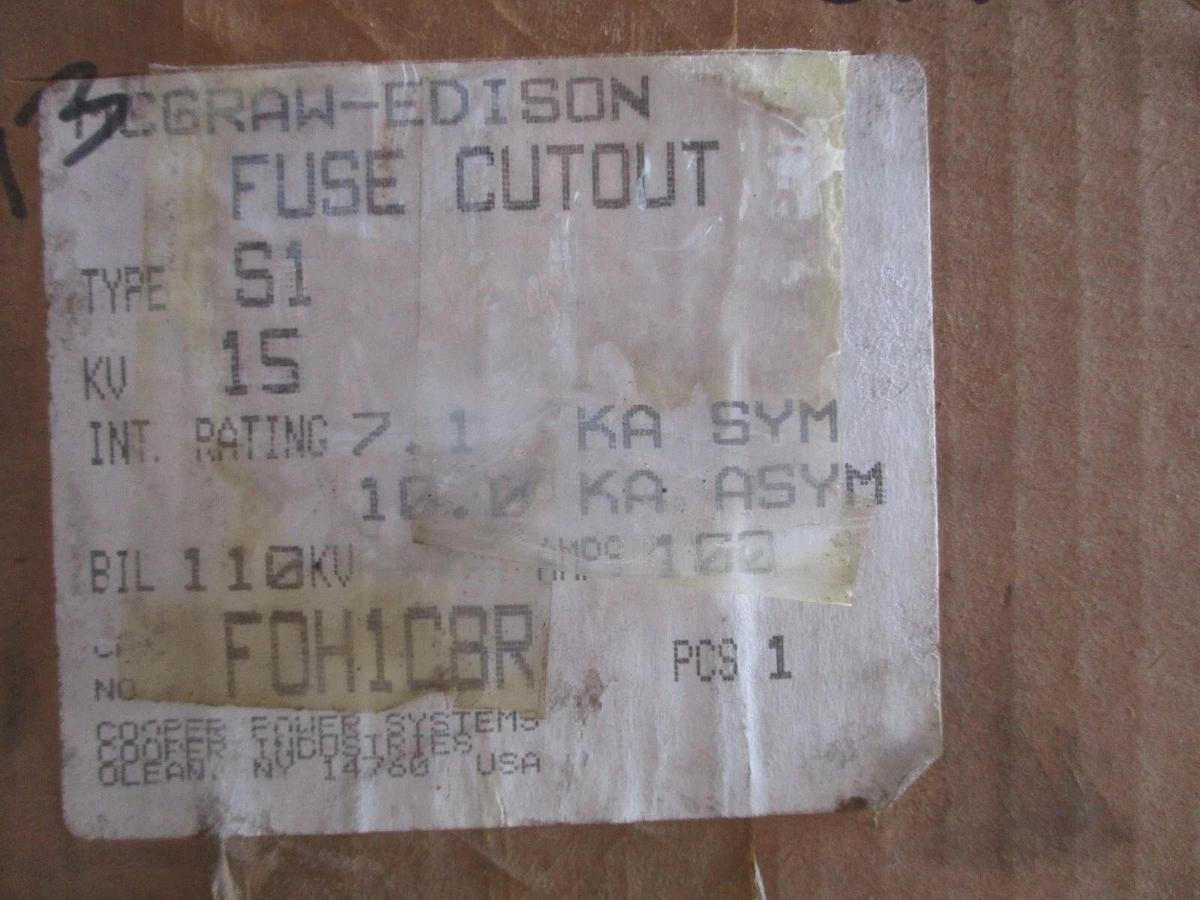 MCGRAW EDISON FOH1C8R 15KV FUSE CUTOUT, 100 AMP, #628254J NIB